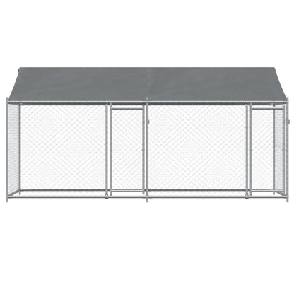 Hondenhok Met Dak En Deuren Gegalvaniseerd Staal Grijs 4 x 2 x 2 m 2 deuren