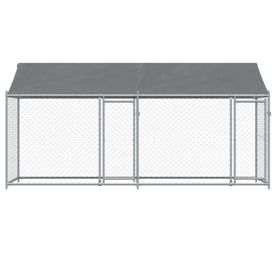 Hondenhok Met Dak En Deuren Gegalvaniseerd Staal Grijs 4 x 2 x 2 m 2 deuren