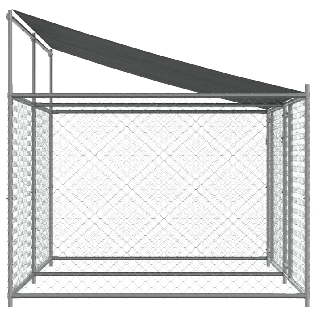 Hondenhok Met Dak En Deuren Gegalvaniseerd Staal Grijs 4 x 2 x 2 m 2 deuren