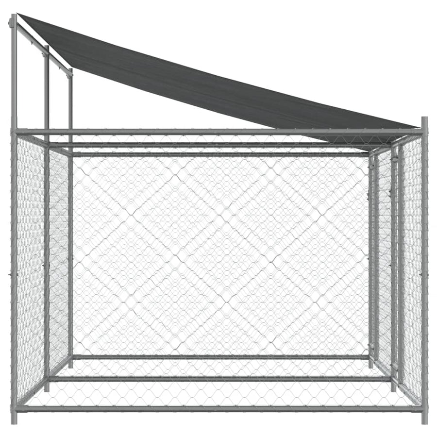 Hondenhok Met Dak En Deuren Gegalvaniseerd Staal Grijs 4 x 2 x 2 m 2 deuren