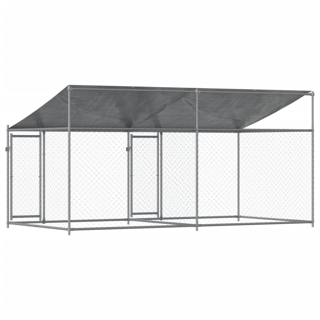 Hondenhok Met Dak En Deuren Gegalvaniseerd Staal Grijs 4 x 2 x 2 m 2 deuren