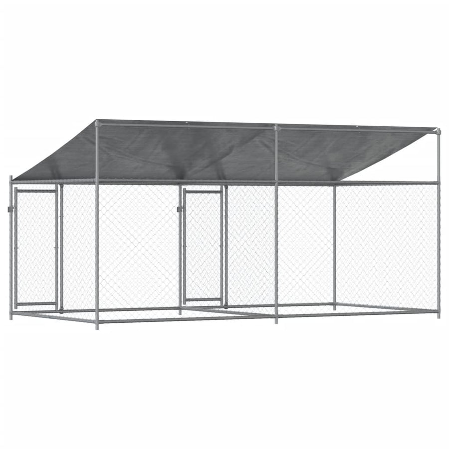 Hondenhok Met Dak En Deuren Gegalvaniseerd Staal Grijs 4 x 2 x 2 m 2 deuren