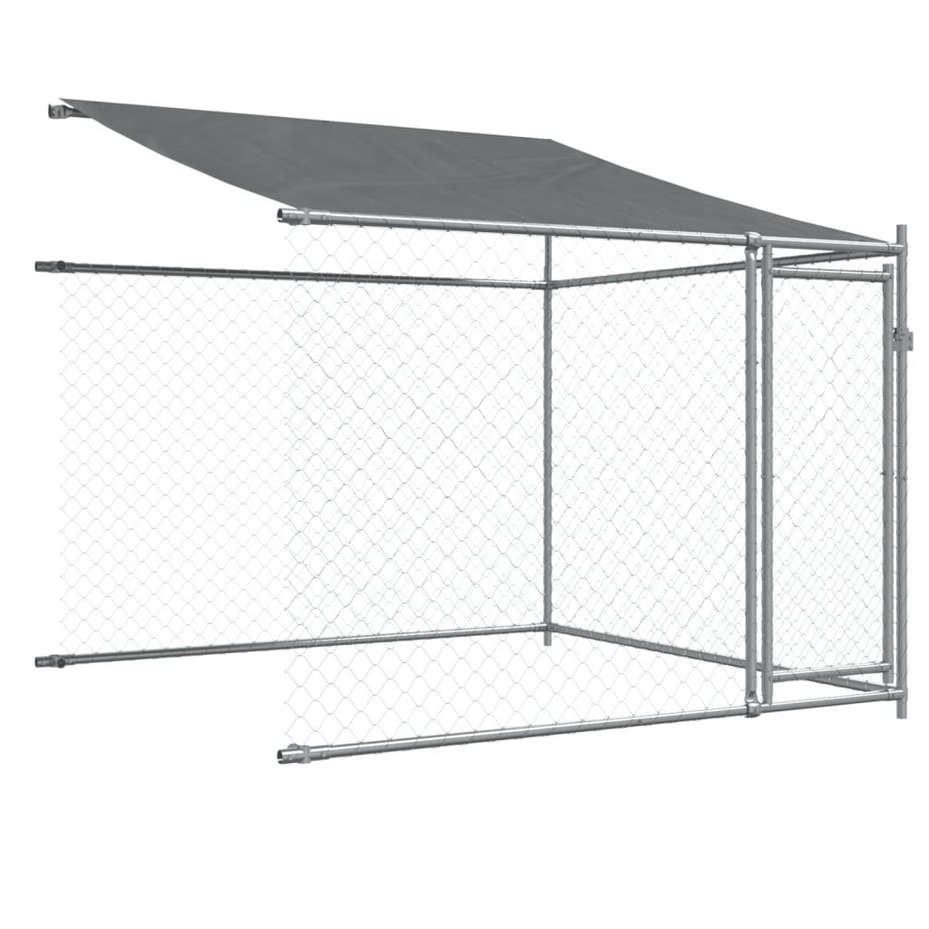 Hondenhok Met Dak En Deuren Gegalvaniseerd Staal Grijs 4 x 2 x 2 m 2 deuren