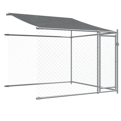 Hondenhok Met Dak En Deuren Gegalvaniseerd Staal Grijs 4 x 2 x 2 m 2 deuren