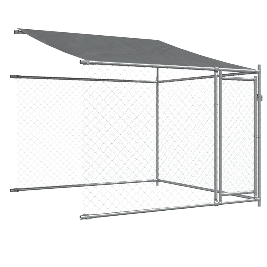 Hondenhok Met Dak En Deuren Gegalvaniseerd Staal Grijs 4 x 2 x 2 m 2 deuren