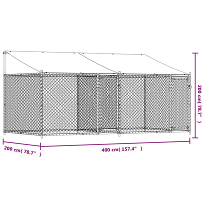 Hondenhok Met Dak En Deuren Gegalvaniseerd Staal Grijs 4 x 2 x 2 m 2 deuren