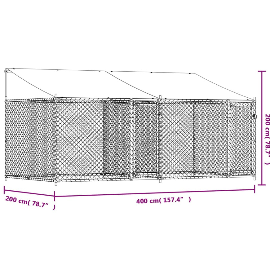 Hondenhok Met Dak En Deuren Gegalvaniseerd Staal Grijs 4 x 2 x 2 m 2 deuren