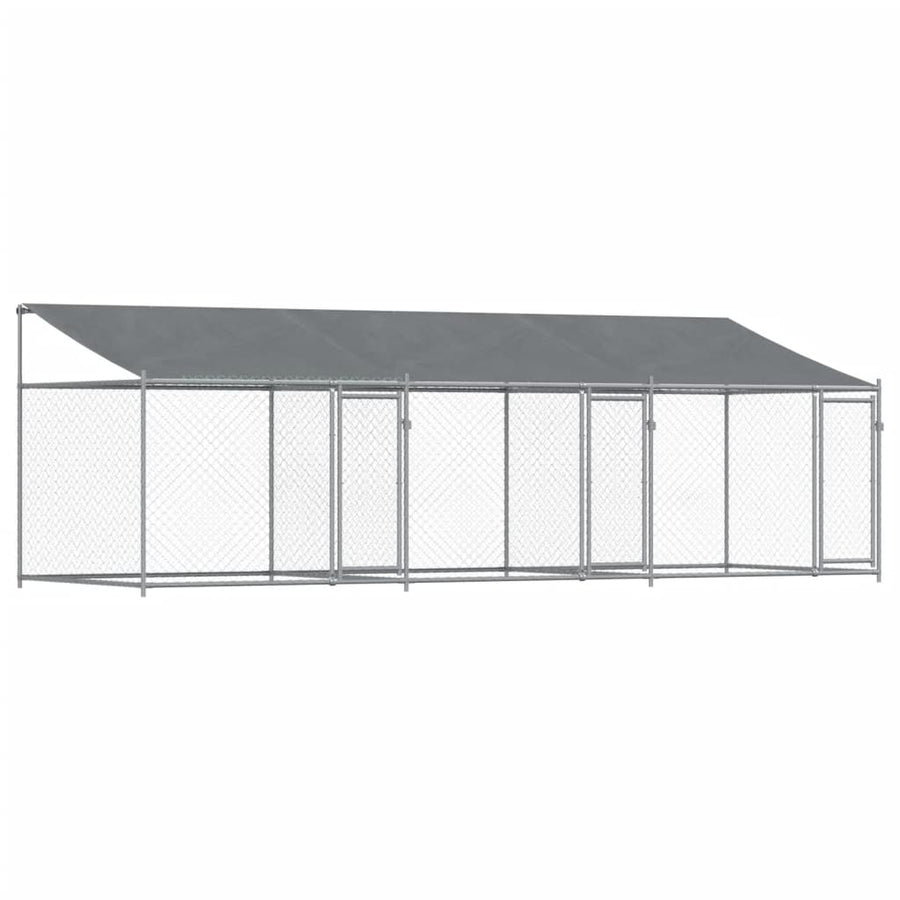 Hondenhok Met Dak En Deuren Gegalvaniseerd Staal Grijs 6 x 2 x 2 m 3 deuren