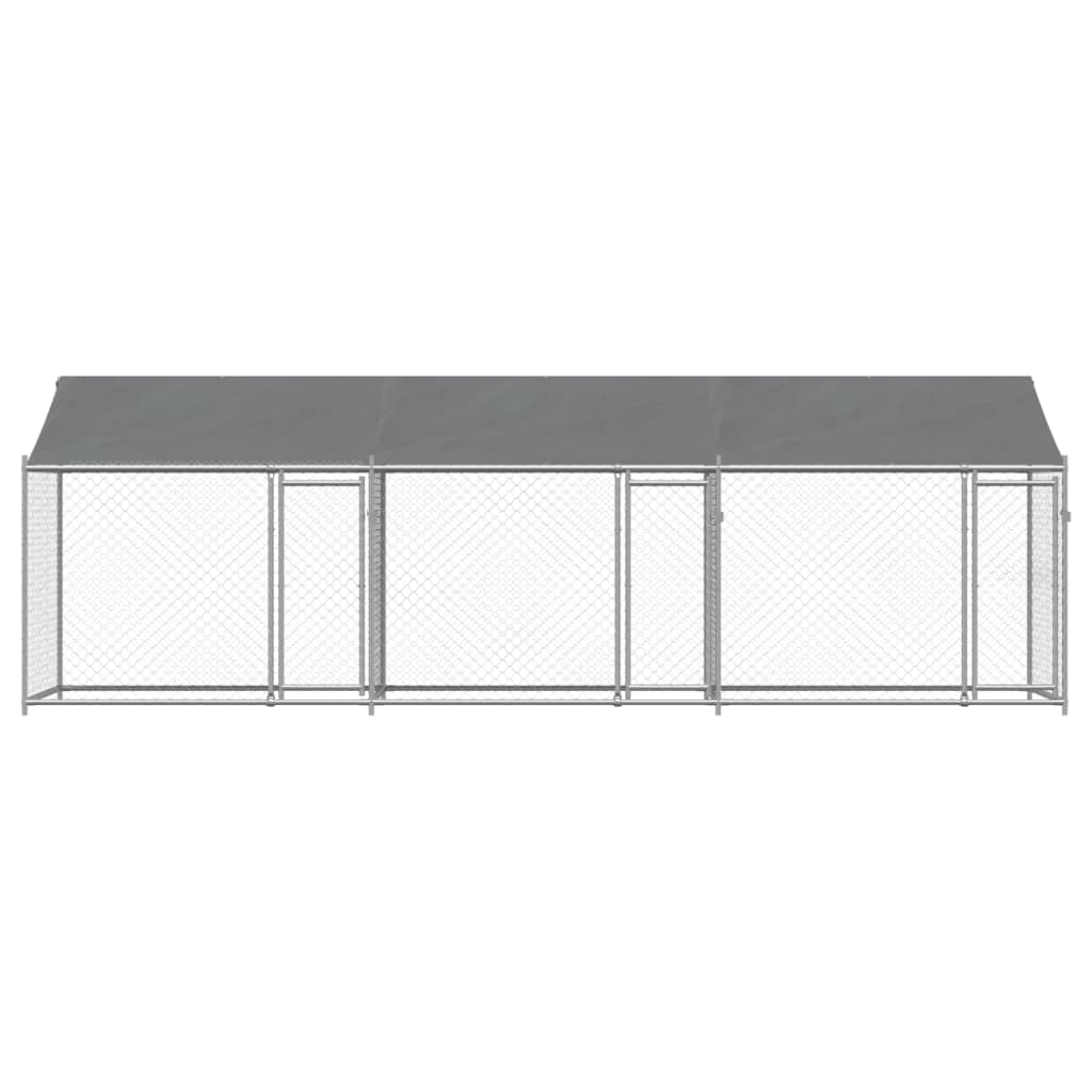 Hondenhok Met Dak En Deuren Gegalvaniseerd Staal Grijs 6 x 2 x 2 m 3 deuren