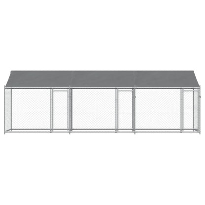 Hondenhok Met Dak En Deuren Gegalvaniseerd Staal Grijs 6 x 2 x 2 m 3 deuren