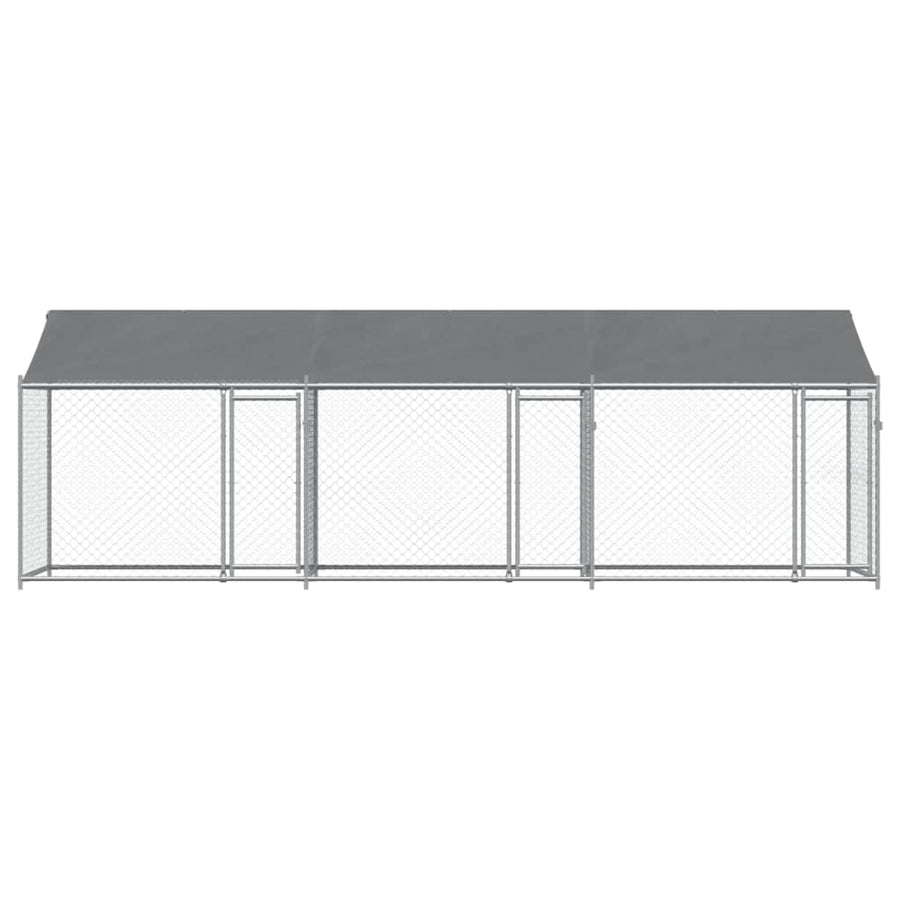 Hondenhok Met Dak En Deuren Gegalvaniseerd Staal Grijs 6 x 2 x 2 m 3 deuren