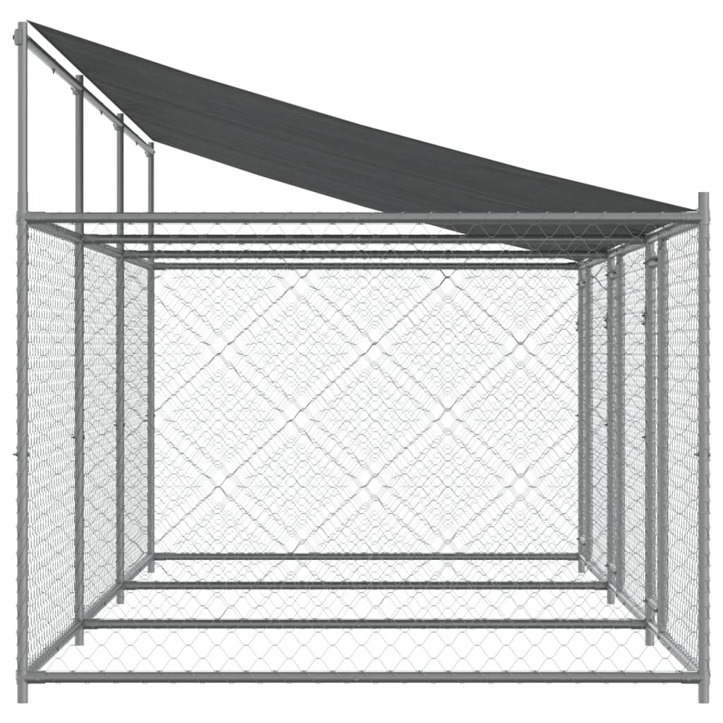 Hondenhok Met Dak En Deuren Gegalvaniseerd Staal Grijs 6 x 2 x 2 m 3 deuren