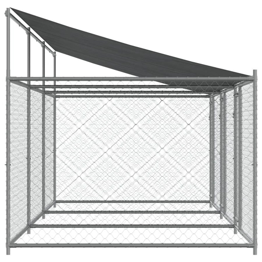 Hondenhok Met Dak En Deuren Gegalvaniseerd Staal Grijs 6 x 2 x 2 m 3 deuren