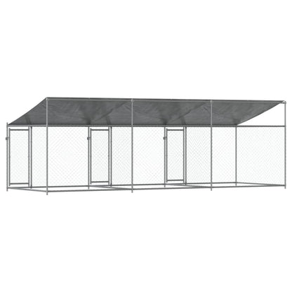 Hondenhok Met Dak En Deuren Gegalvaniseerd Staal Grijs 6 x 2 x 2 m 3 deuren