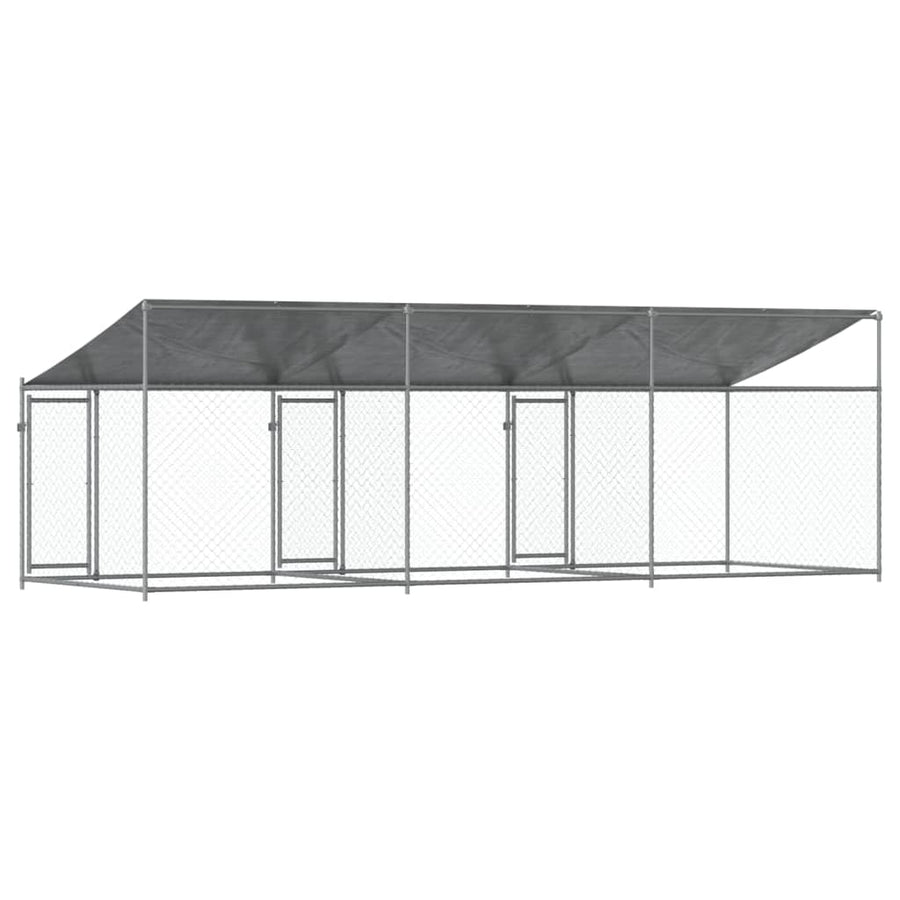 Hondenhok Met Dak En Deuren Gegalvaniseerd Staal Grijs 6 x 2 x 2 m 3 deuren