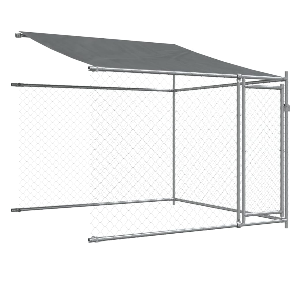 Hondenhok Met Dak En Deuren Gegalvaniseerd Staal Grijs 6 x 2 x 2 m 3 deuren