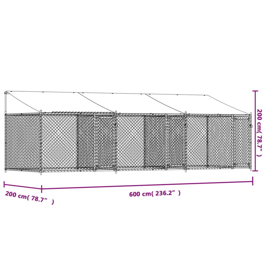 Hondenhok Met Dak En Deuren Gegalvaniseerd Staal Grijs 6 x 2 x 2 m 3 deuren