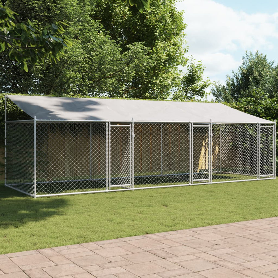 Hondenhok Met Dak En Deuren Gegalvaniseerd Staal Grijs 6 x 2 x 2 m 3 deuren