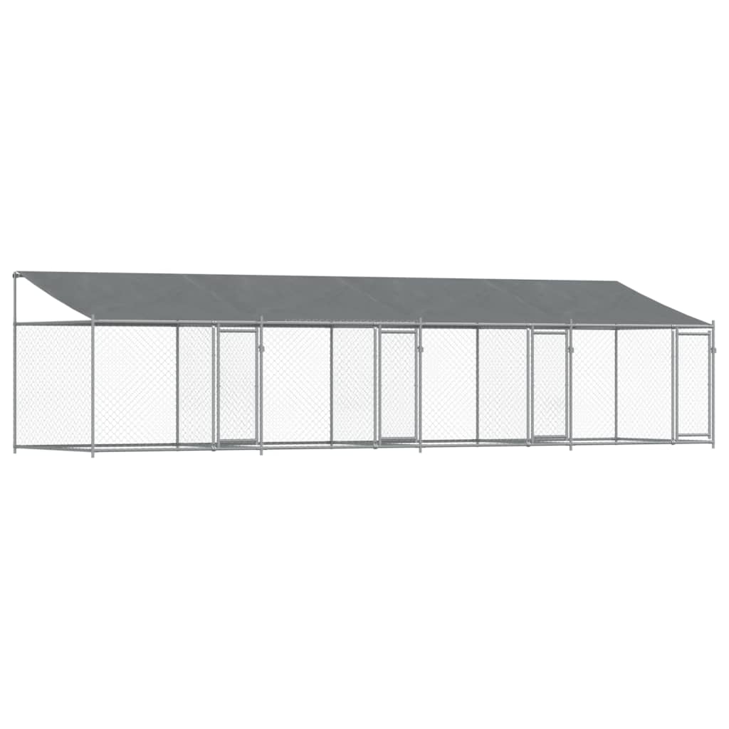 Hondenhok Met Dak En Deuren Gegalvaniseerd Staal Grijs 8 x 2 x 2 m 3 deuren