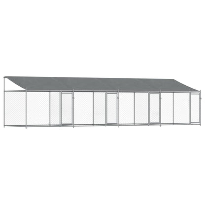 Hondenhok Met Dak En Deuren Gegalvaniseerd Staal Grijs 8 x 2 x 2 m 3 deuren