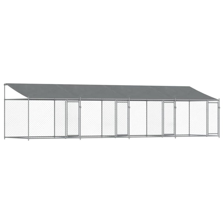 Hondenhok Met Dak En Deuren Gegalvaniseerd Staal Grijs 8 x 2 x 2 m 3 deuren