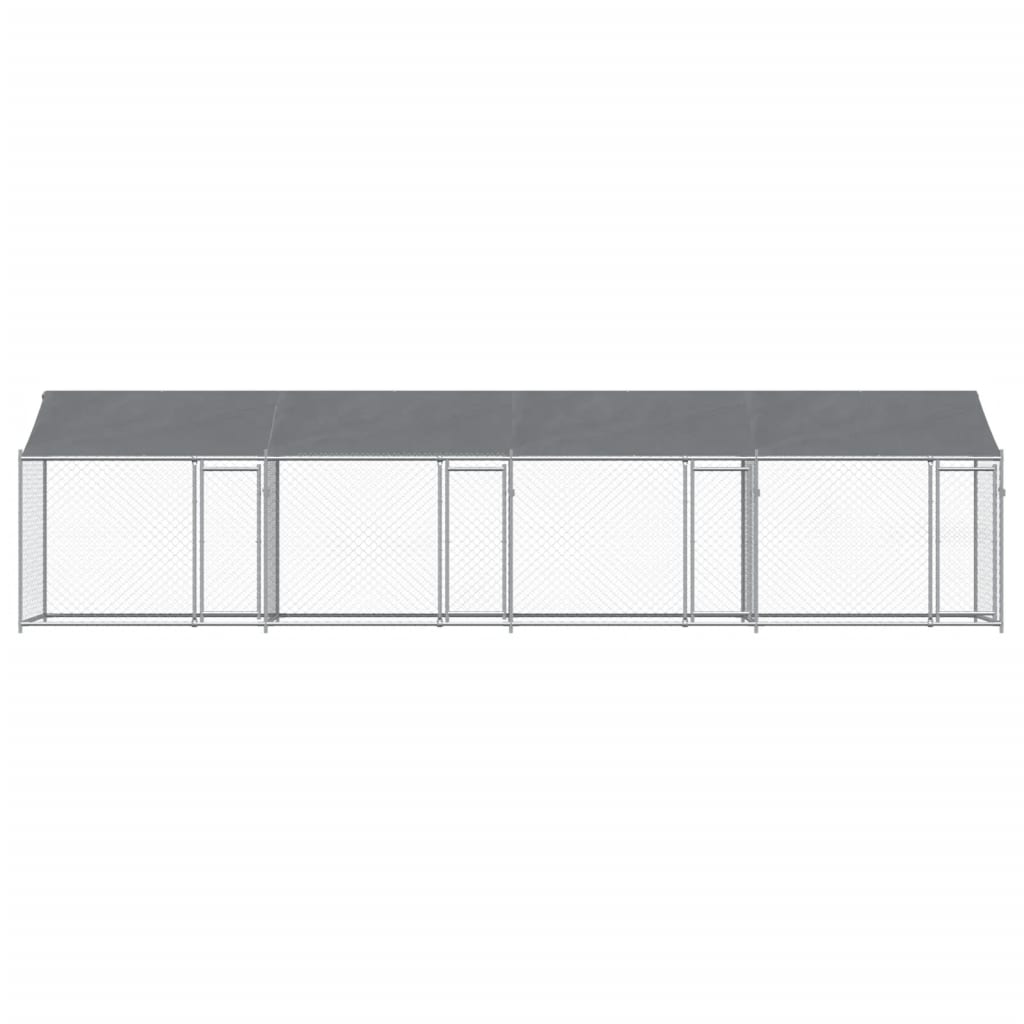 Hondenhok Met Dak En Deuren Gegalvaniseerd Staal Grijs 8 x 2 x 2 m 3 deuren