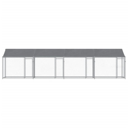 Hondenhok Met Dak En Deuren Gegalvaniseerd Staal Grijs 8 x 2 x 2 m 3 deuren