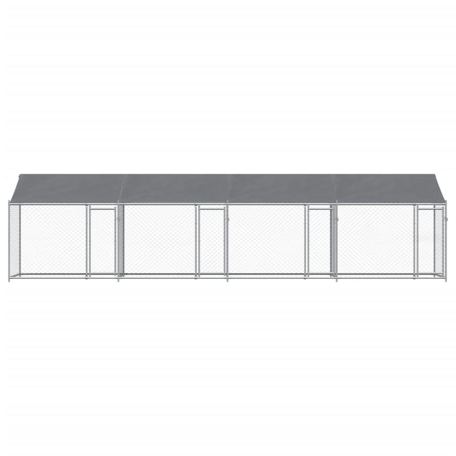 Hondenhok Met Dak En Deuren Gegalvaniseerd Staal Grijs 8 x 2 x 2 m 3 deuren
