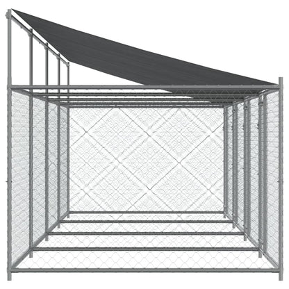 Hondenhok Met Dak En Deuren Gegalvaniseerd Staal Grijs 8 x 2 x 2 m 3 deuren