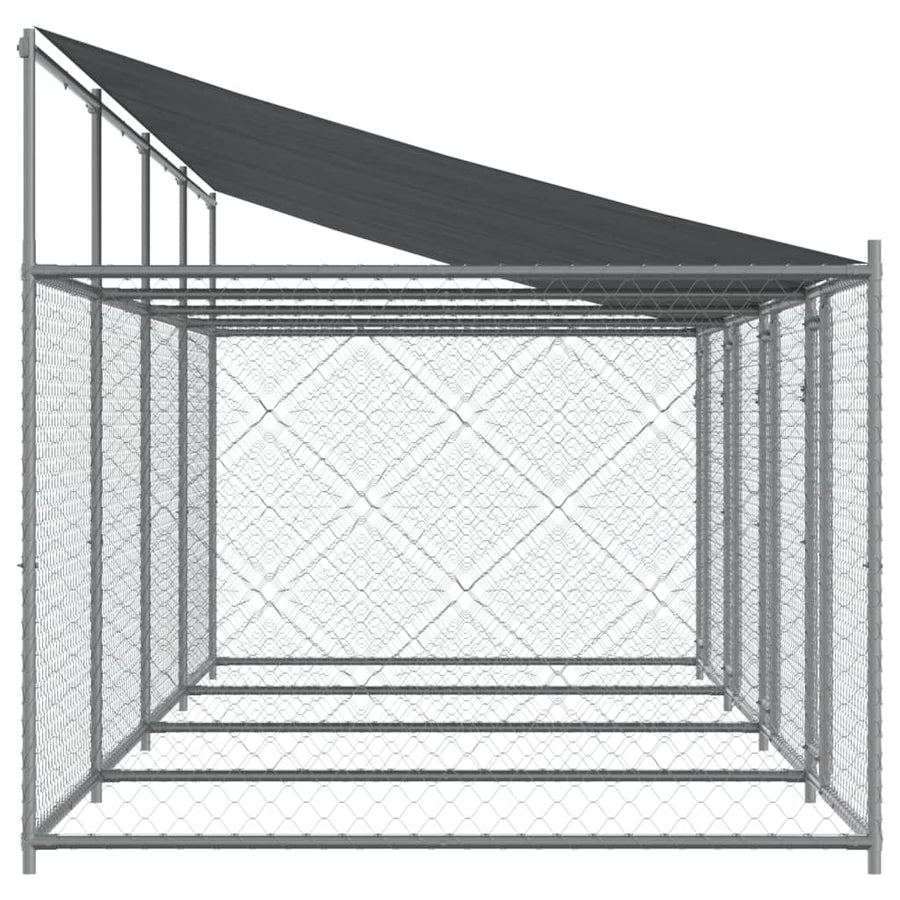 Hondenhok Met Dak En Deuren Gegalvaniseerd Staal Grijs 8 x 2 x 2 m 3 deuren