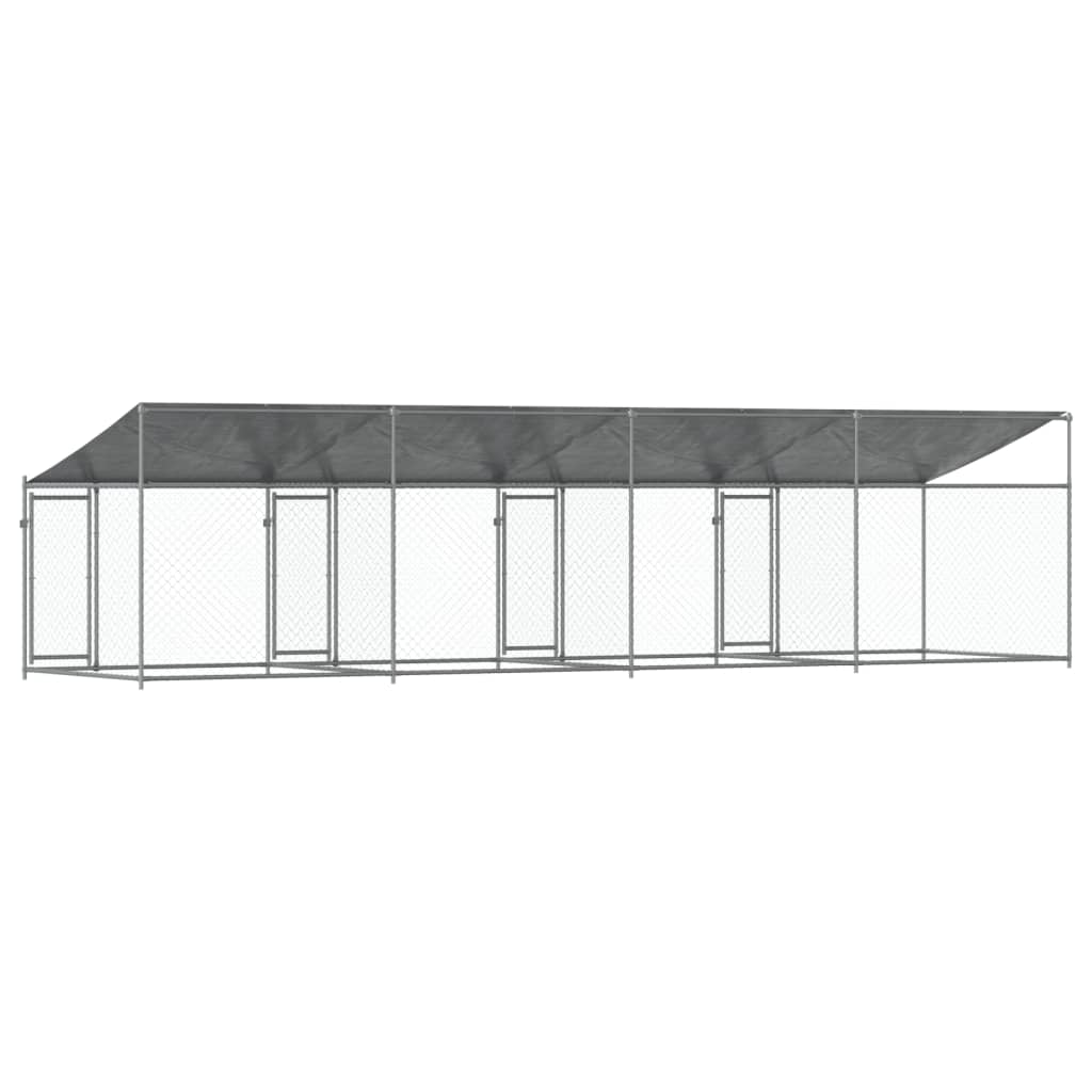 Hondenhok Met Dak En Deuren Gegalvaniseerd Staal Grijs 8 x 2 x 2 m 3 deuren