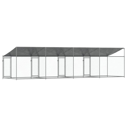 Hondenhok Met Dak En Deuren Gegalvaniseerd Staal Grijs 8 x 2 x 2 m 3 deuren