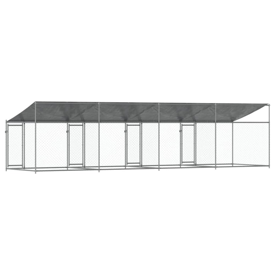 Hondenhok Met Dak En Deuren Gegalvaniseerd Staal Grijs 8 x 2 x 2 m 3 deuren