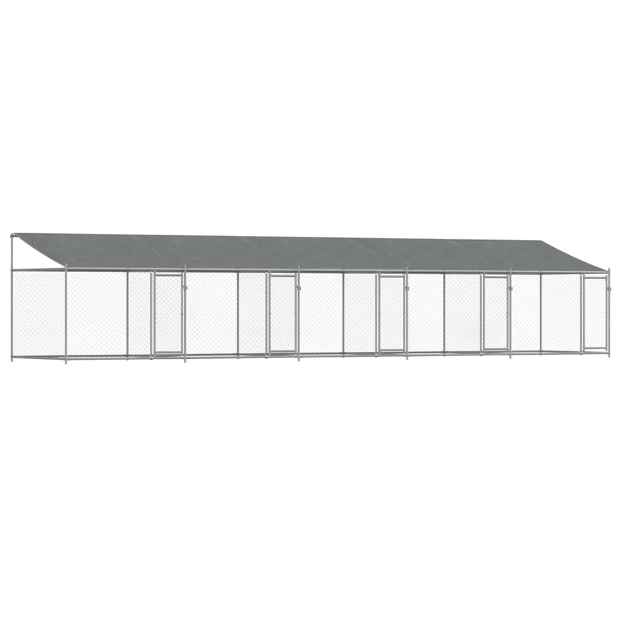 Hondenhok Met Dak En Deuren Gegalvaniseerd Staal Grijs 10 x 2 x 2 m 5 doors