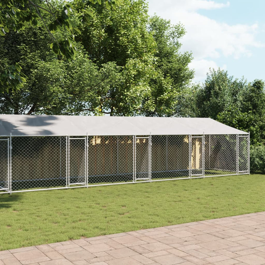 Hondenhok Met Dak En Deuren Gegalvaniseerd Staal Grijs 10 x 2 x 2 m 5 doors