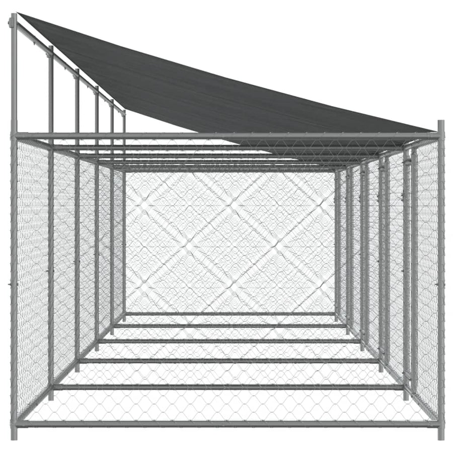 Hondenhok Met Dak En Deuren Gegalvaniseerd Staal Grijs 10 x 2 x 2 m 5 doors