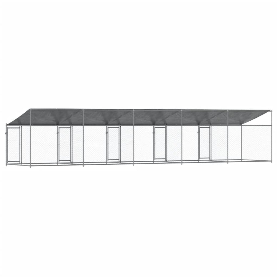 Hondenhok Met Dak En Deuren Gegalvaniseerd Staal Grijs 10 x 2 x 2 m 5 doors