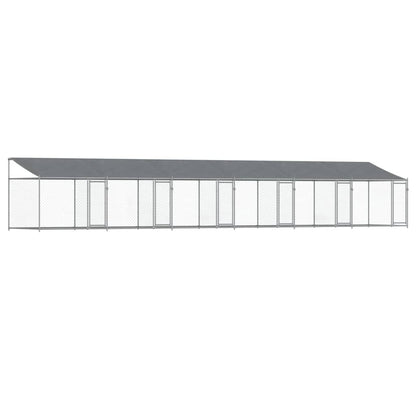 Hondenhok Met Dak En Deuren Gegalvaniseerd Staal Grijs 12 x 2 x 2 m 6 deuren