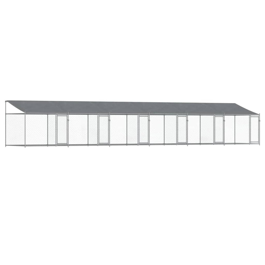 Hondenhok Met Dak En Deuren Gegalvaniseerd Staal Grijs 12 x 2 x 2 m 6 deuren