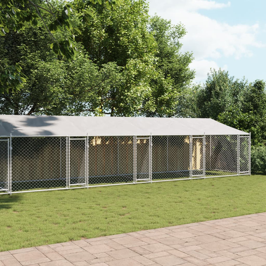 Hondenhok Met Dak En Deuren Gegalvaniseerd Staal Grijs 12 x 2 x 2 m 6 deuren
