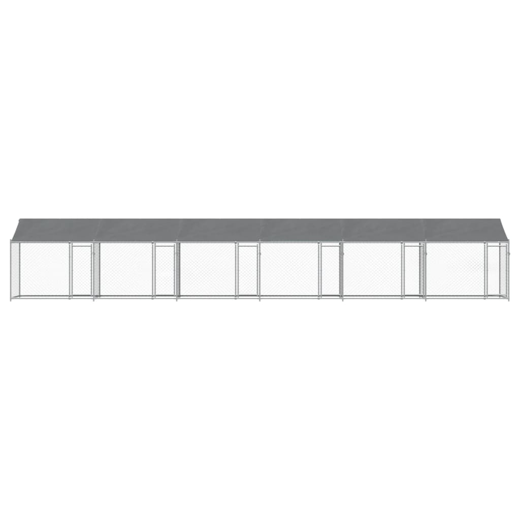 Hondenhok Met Dak En Deuren Gegalvaniseerd Staal Grijs 12 x 2 x 2 m 6 deuren