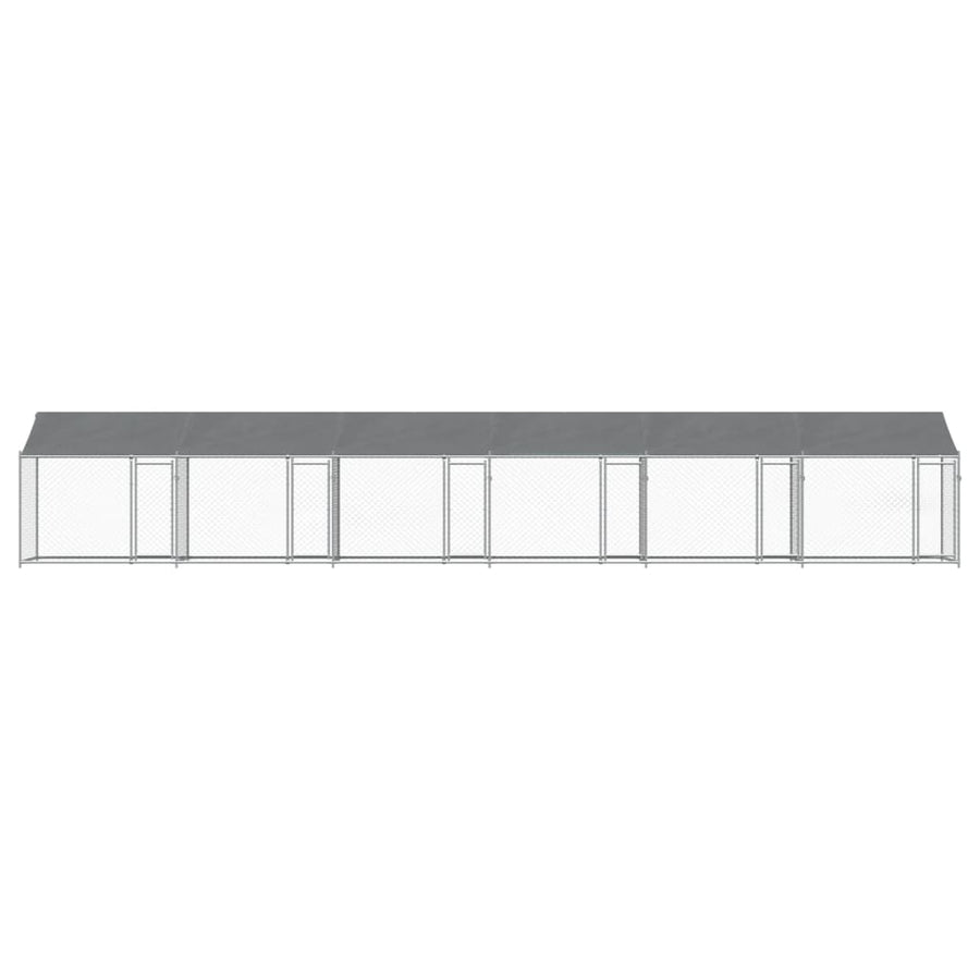 Hondenhok Met Dak En Deuren Gegalvaniseerd Staal Grijs 12 x 2 x 2 m 6 deuren