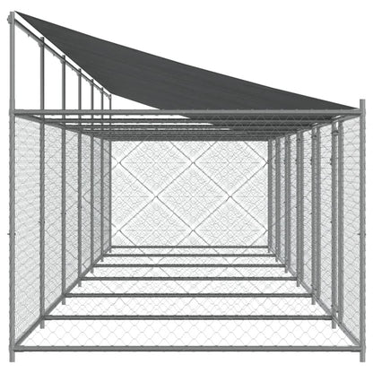 Hondenhok Met Dak En Deuren Gegalvaniseerd Staal Grijs 12 x 2 x 2 m 6 deuren