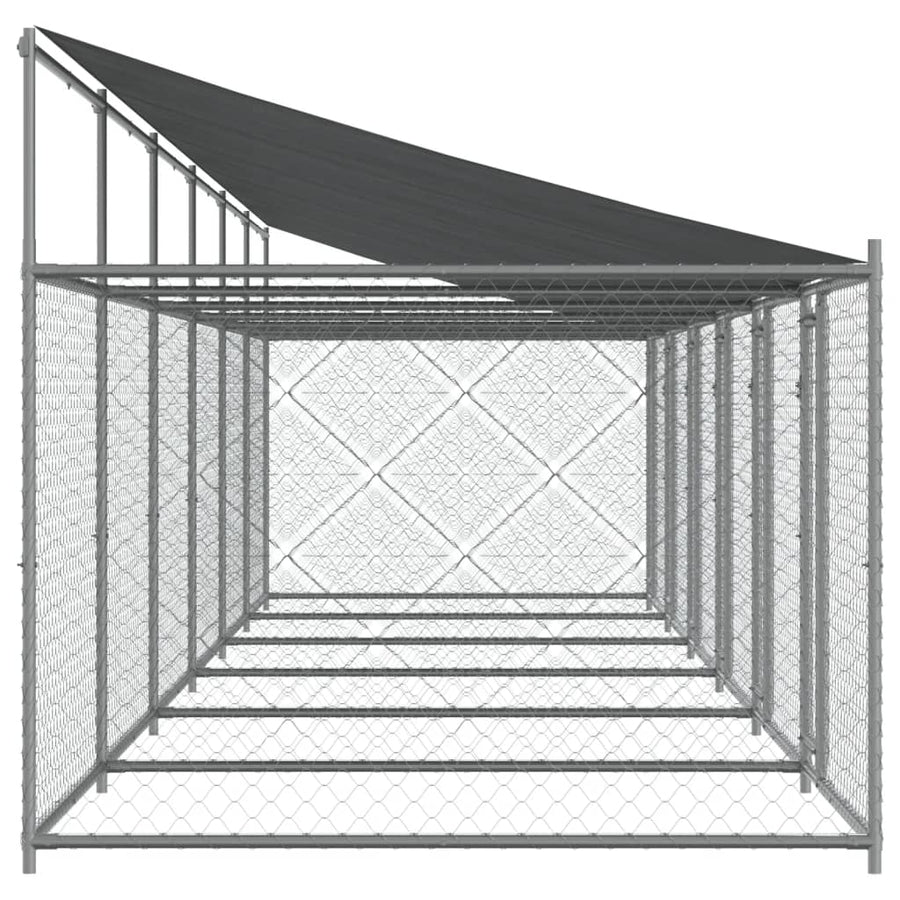 Hondenhok Met Dak En Deuren Gegalvaniseerd Staal Grijs 12 x 2 x 2 m 6 deuren