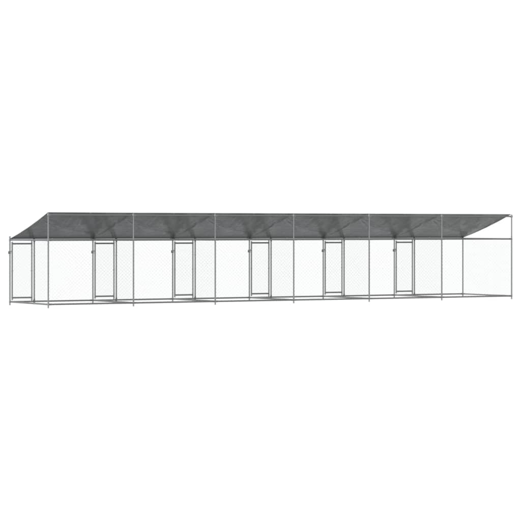 Hondenhok Met Dak En Deuren Gegalvaniseerd Staal Grijs 12 x 2 x 2 m 6 deuren