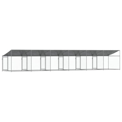Hondenhok Met Dak En Deuren Gegalvaniseerd Staal Grijs 12 x 2 x 2 m 6 deuren