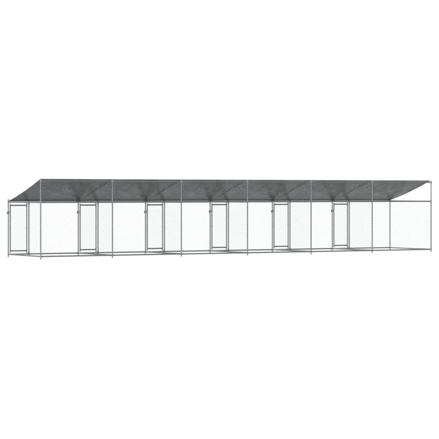 Hondenhok Met Dak En Deuren Gegalvaniseerd Staal Grijs 12 x 2 x 2 m 6 deuren