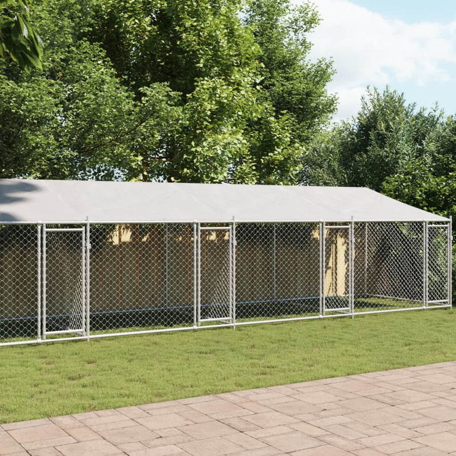 Hondenhok Met Dak En Deuren Gegalvaniseerd Staal Grijs 12 x 2 x 2 m 6 deuren