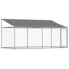Hondenhok Met Dak En Deur Gegalvaniseerd Staal Grijs 4 x 2 x 2 m 1 deur