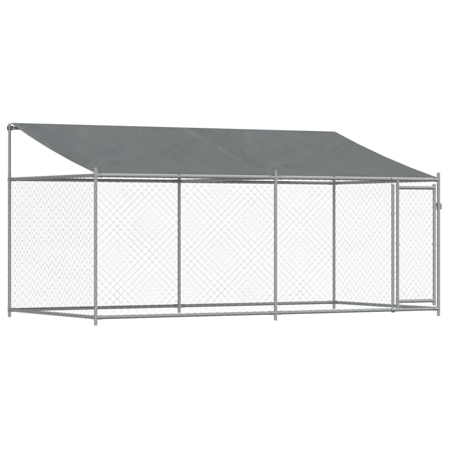 Hondenhok Met Dak En Deur Gegalvaniseerd Staal Grijs 4 x 2 x 2 m 1 deur